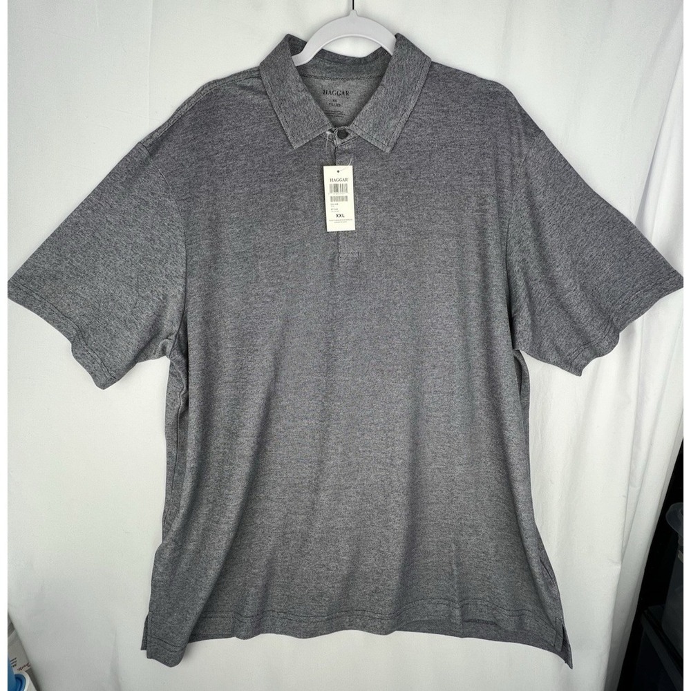 Haggar Polo Shirt Mens XXL Gray Pique Short Sleeve Cotton‎ Blend Casual NWT